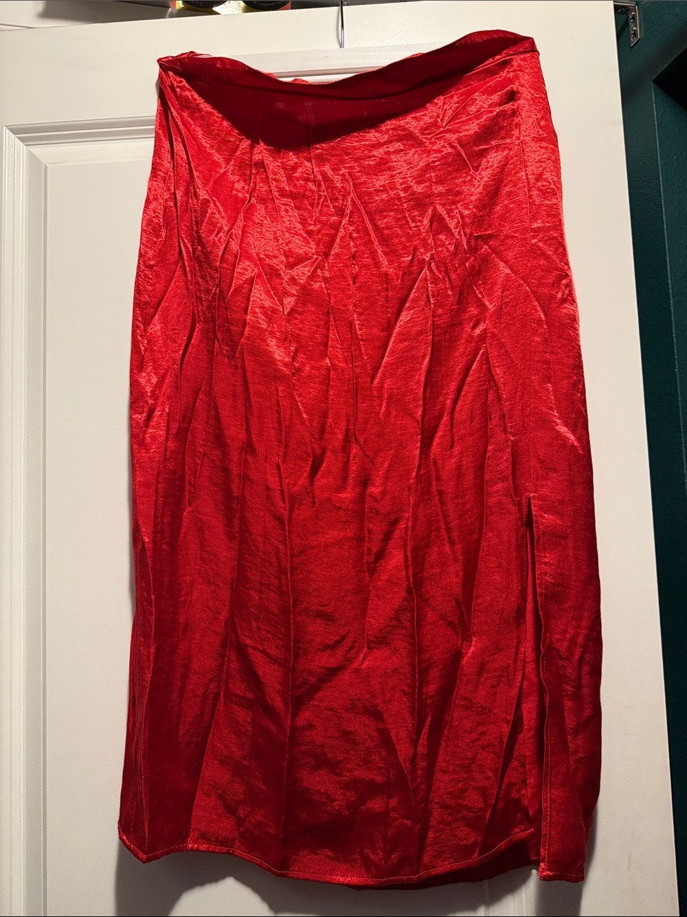 H&M Red Satin Midi Slip Skirt